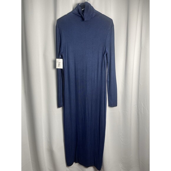 AG Adriano Goldschmied Chelden Long Sleeve Maxi Dress In Blue Metallic Sz L New - Picture 1 of 8